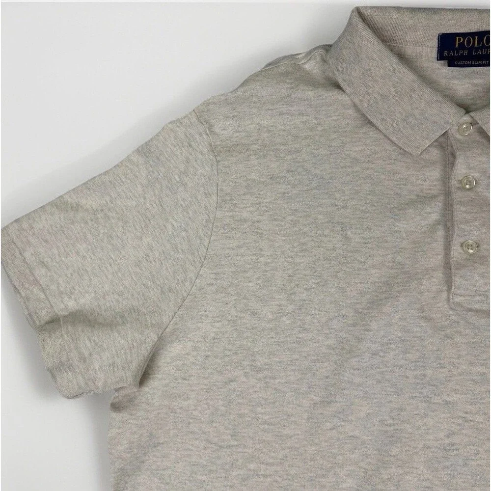 Polo Ralph Lauren Mens XL‎ Custom Slim Fit Heather Beige Polo Shirt  Pony
